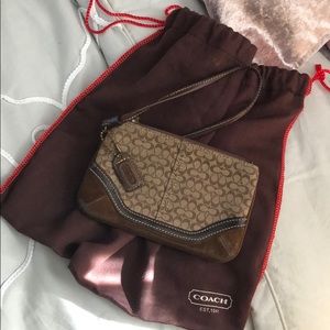 Brown Suede Coach Wristlet